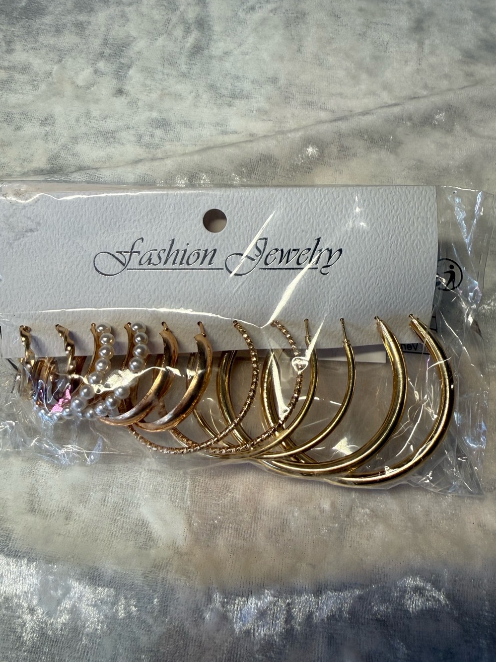 2/20 Gold-Tone Hoop Earring Set 6 pairs with Pearls Accents NWT